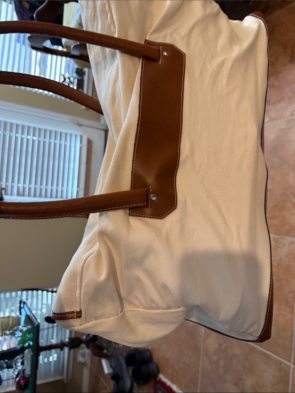 Canvas and Brown Leather Trim Weekender Bag - Picture 4 of 9